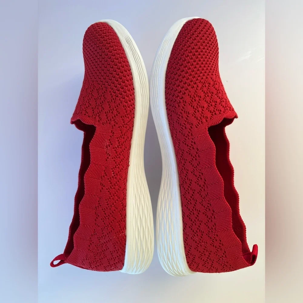 Puxowe Red Women’s Casual Knit Slip-On Walking Loafer with White Soles-Size 8.5